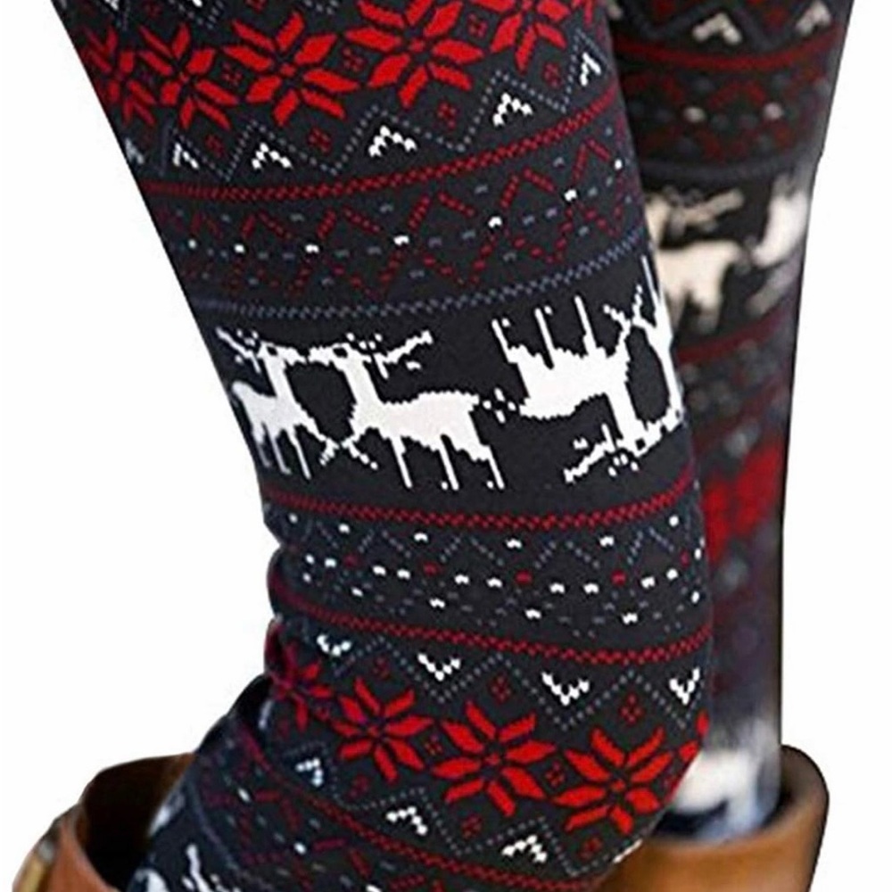 Christmas Reindeer Print Leggings – Holiday Knit Festive Pants